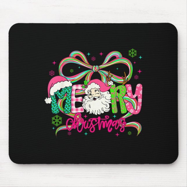 Preppy Coquette Bow Merry Christmas Santa Xmas Fam Mouse Pad (Front)