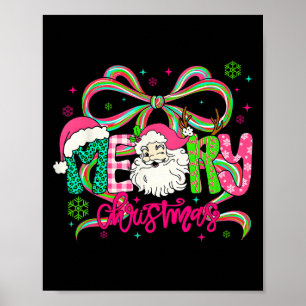 Preppy Coquette Bow Merry Christmas Santa Xmas Fam Poster