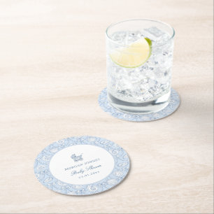 Preppy Coquette Coastal Baby Shower Round Paper Coaster