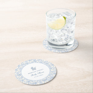 Preppy Coquette Coastal Baby Shower Round Paper Coaster