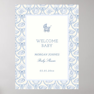 Preppy Coquette Coastal Baby Shower Welcome Poster