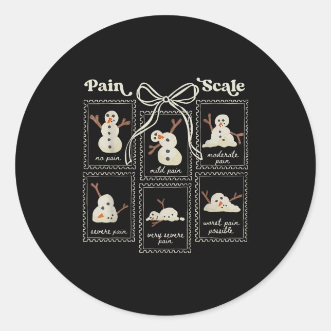 Preppy Coquette Pain Scale Stamps Snowmen Trauma E Classic Round Sticker (Front)