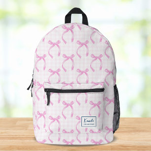 Preppy Coquette Pink Ribbon Bow Custom Name Printed Backpack