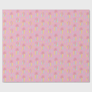Preppy Coquette Retro Palm Trees & Cactus Pattern  Wrapping Paper