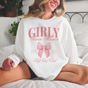 Preppy Coquette Twin Mama Custom Girly Mum Pink Sweatshirt