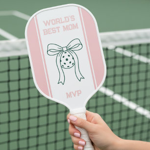 Preppy Coquette World's Best Mum Monogrammed Pickleball Paddle