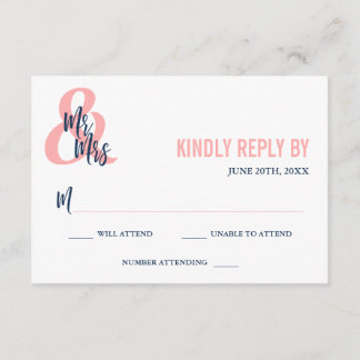 Preppy Coral & Navy Mr & Mrs Wedding RSVP Card