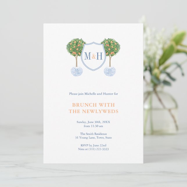 Preppy Couples Monogram NewlyWeds Brunch Party Invitation (Standing Front)