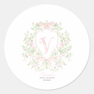 Preppy Crest Baby Shower Invitation Classic Round Sticker