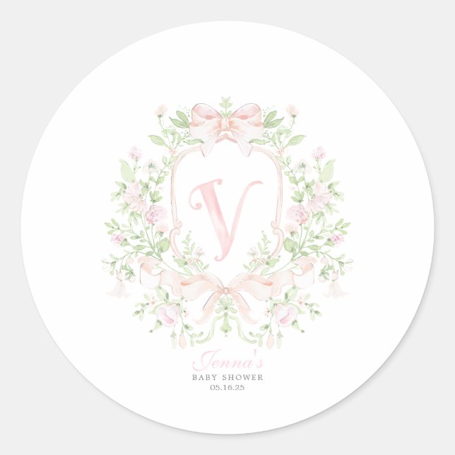 Preppy Crest Baby Shower Invitation Classic Round Sticker (Front)