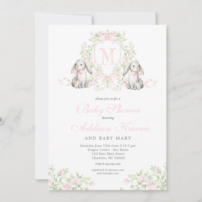 Preppy Crest bunny Baby Shower Invitation (Front)