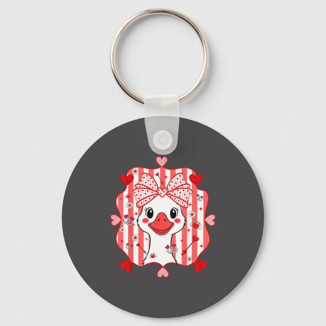 Preppy Cute Goose Coquette Bow Valentine's Day Wom Key Ring (Front)