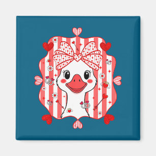 Preppy Cute Goose Coquette Bow Valentine's Day Wom Magnet