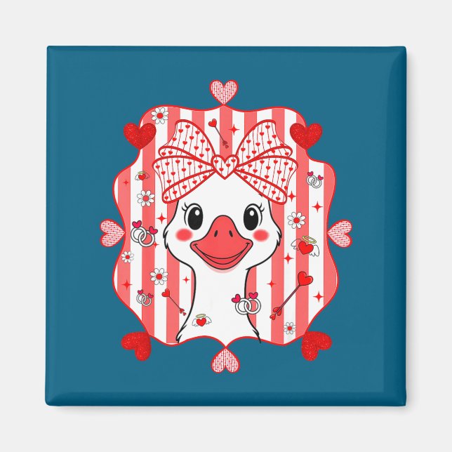 Preppy Cute Goose Coquette Bow Valentine's Day Wom Magnet (Front)