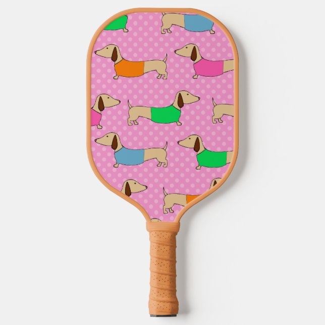 Preppy Dachshunds on Polka Dots Pickleball Paddle (Front)