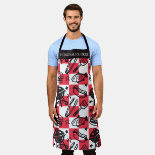 Preppy Dad Grilling Pattern – BBQ Doodles (Check) Apron