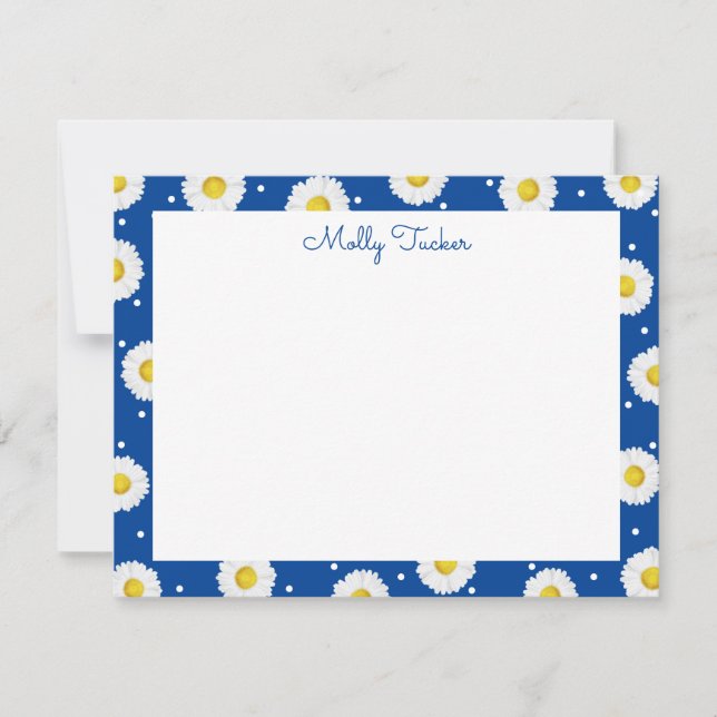 Preppy Daisies Floral Watercolor Blue & Yellow Card (Front)