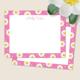 Preppy Daisies Floral Watercolor Pink and Yellow Card