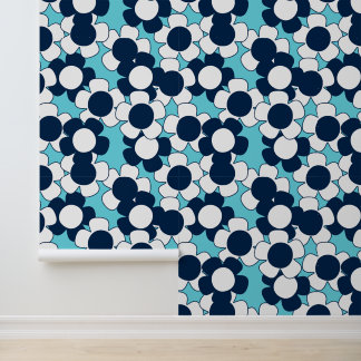 Preppy Daisy Allover Bloom – Navy & Turquoise Wallpaper