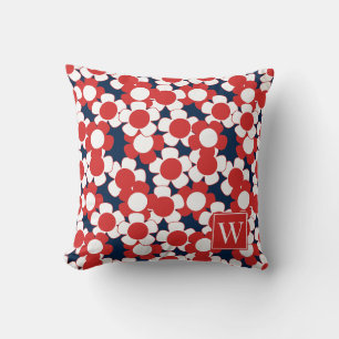 Preppy Daisy Bloom – Red White & Navy Monogram Cushion