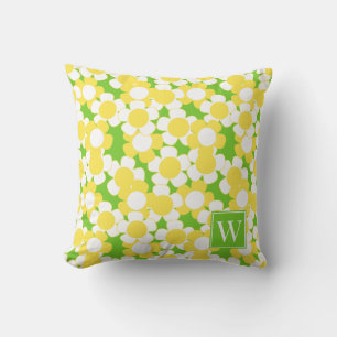 Preppy Daisy Bloom – Yellow & Lime Monogram Cushion