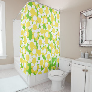 Preppy Daisy Bloom – Yellow & Lime Monogram Shower Curtain