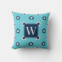 Preppy Daisy Field – Turquoise & Navy Monogram