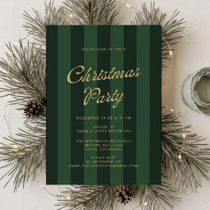 Preppy Dark Green Striped Christmas Party  Invitation