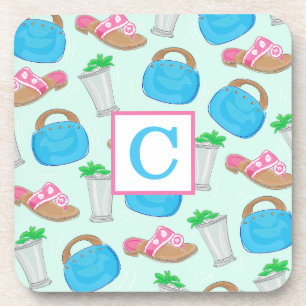 Preppy Derby Mint Julep & Bermuda Bag Monogram Coaster