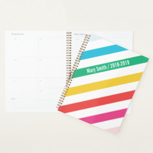 Preppy Diagonal Rainbow Stripe Personalised Planner