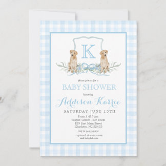 Preppy Dog Gingham Crest Baby Shower Invitation