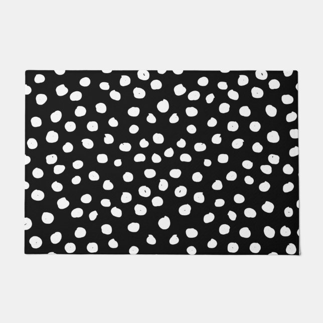Preppy Dots Modern Black White Animal Print Spots Doormat (Front)