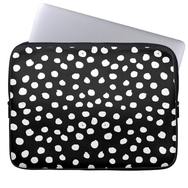 Preppy Dots Modern Black White Animal Print Spots Laptop Sleeve (Front)