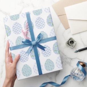 Preppy Easter Blue and Green Hydrangea Bow Trellis Wrapping Paper