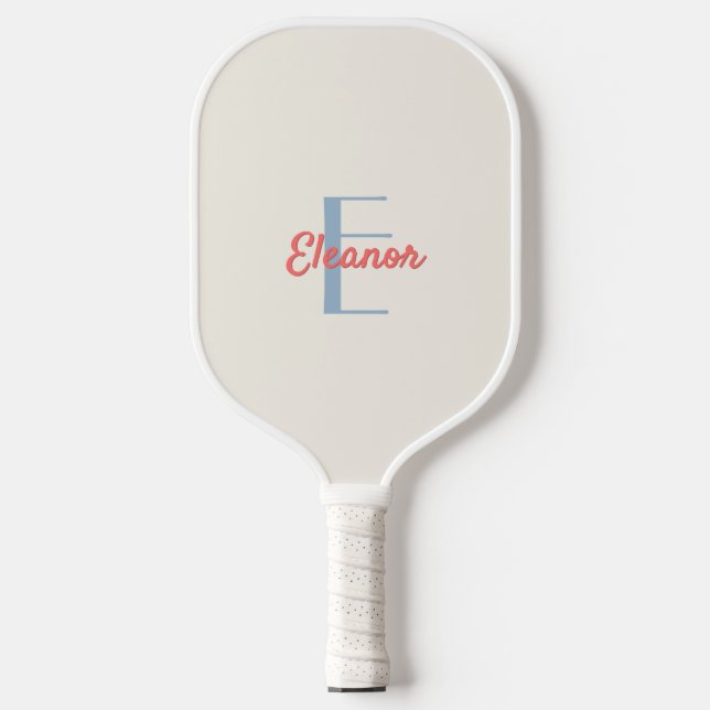 Preppy Elegant Cream Monogrammed Initial Name Pickleball Paddle (Front)