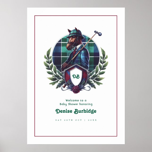 Preppy Equestrian Baby Shower Welcome Poster (Front)