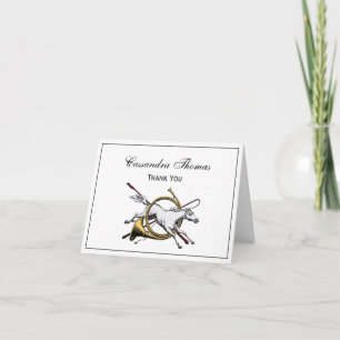 Preppy Equestrian Horse Jumping Through Horn Color Thank You Card