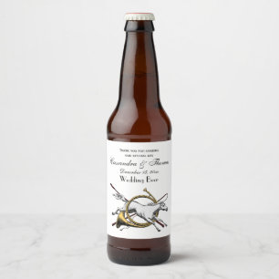 Preppy Equestrian Horse Jumping Through Horn Colou Beer Bottle Label