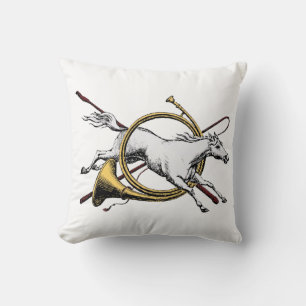 Preppy Equestrian Horse Jumping Through Horn Colou Cushion