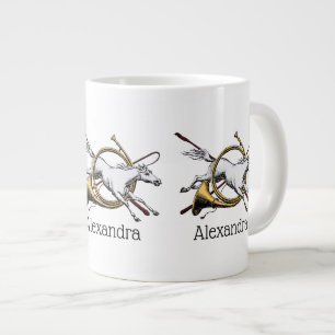 Preppy Equestrian Horse Jumping Through Horn Colou Large Coffee Mug