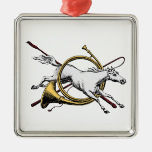 Preppy Equestrian Horse Jumping Through Horn Colou Metal Tree Decoration