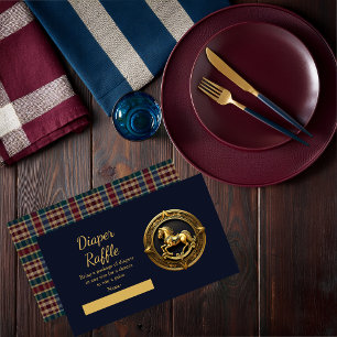 Preppy Equestrian Rocking Horse Blue Diaper Raffle Enclosure Card