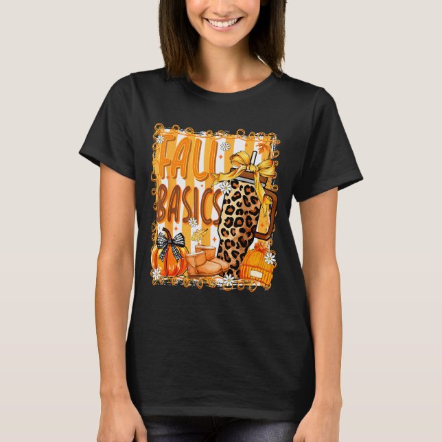 Preppy Fall Basics Coquette Bow Pumpkin Autumn Wom T-Shirt (Front)