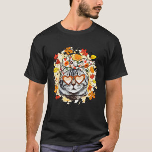 Preppy Fall Cat Mum Kitten Lovers Girly Autumn Tha T-Shirt