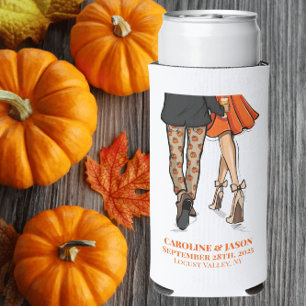 Preppy Fall Couple Pumpkin Pants Orange Dress  Seltzer Can Cooler