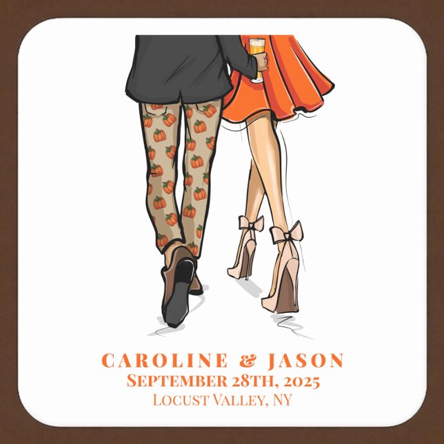 Preppy Fall Couple Shower Wedding Autumn Party  Square Paper Coaster (Creator Uploaded)