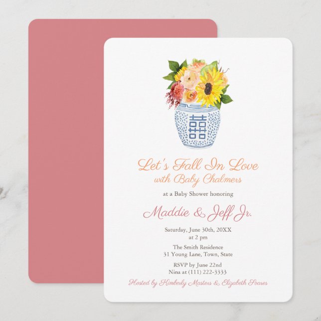 Preppy Fall In Love Autumn Girl Baby Shower Party Invitation (Front/Back)