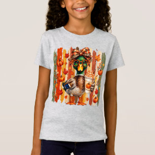 Preppy Fall Mallard Duck Coquette Autumn Pumpkin T-Shirt