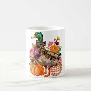 Preppy Fall Mallard Duck Leopard Bow Pumpkin Flora Coffee Mug