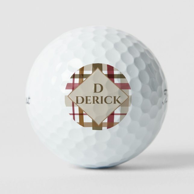 Preppy Fall Plaid Monogram  Golf Balls (Front)